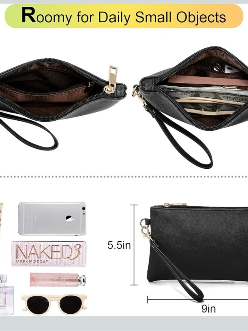 Black computer Tote Bag with Matching Wristlet - Classic Women's Bag - Picture 6 of 6
